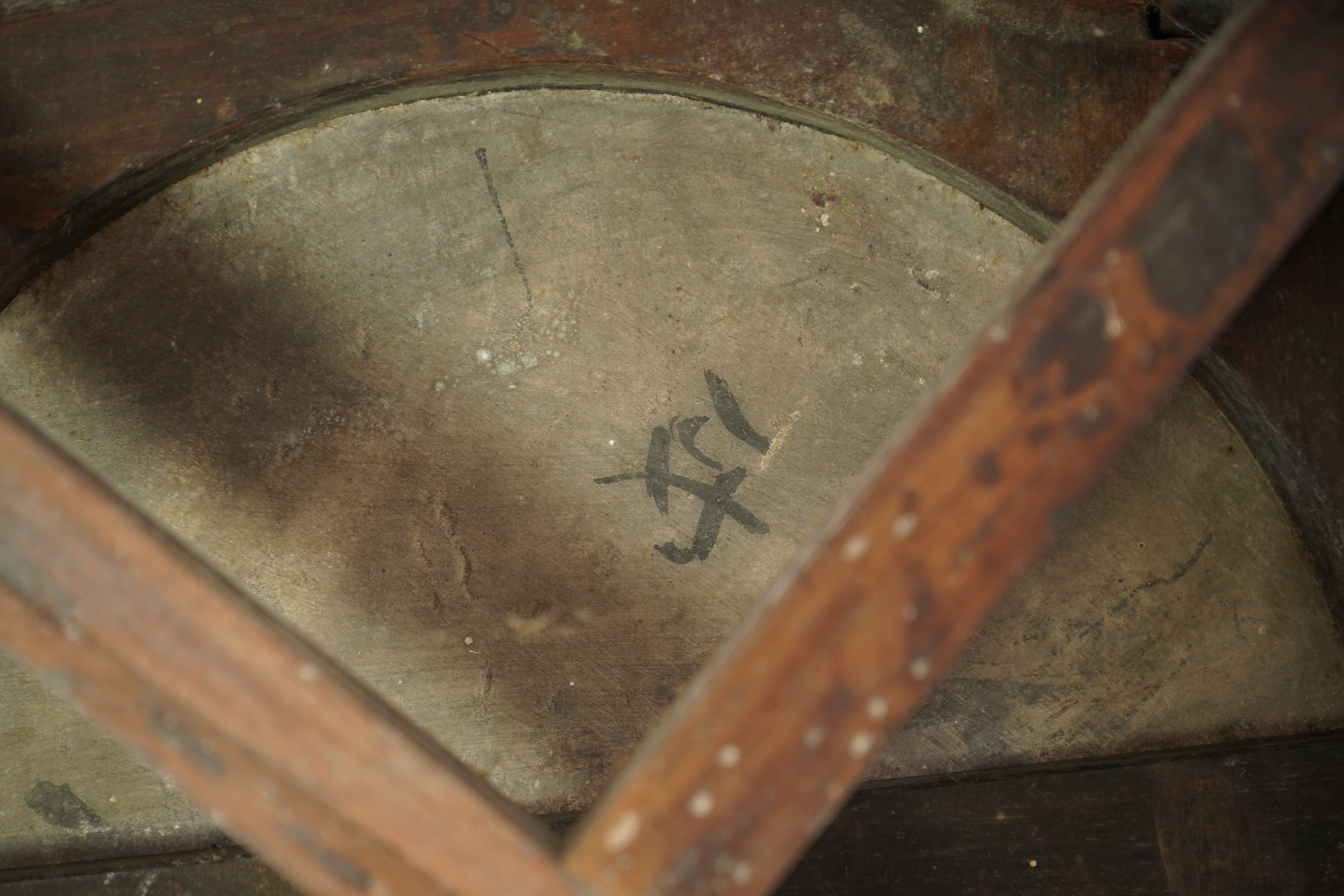 A Chinese dreamstone marble inset hongmu table and four matching stools